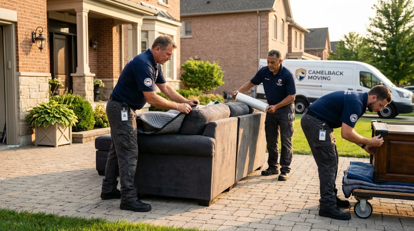 Large estate moving crew wrapping furniture in Forsyth, IL