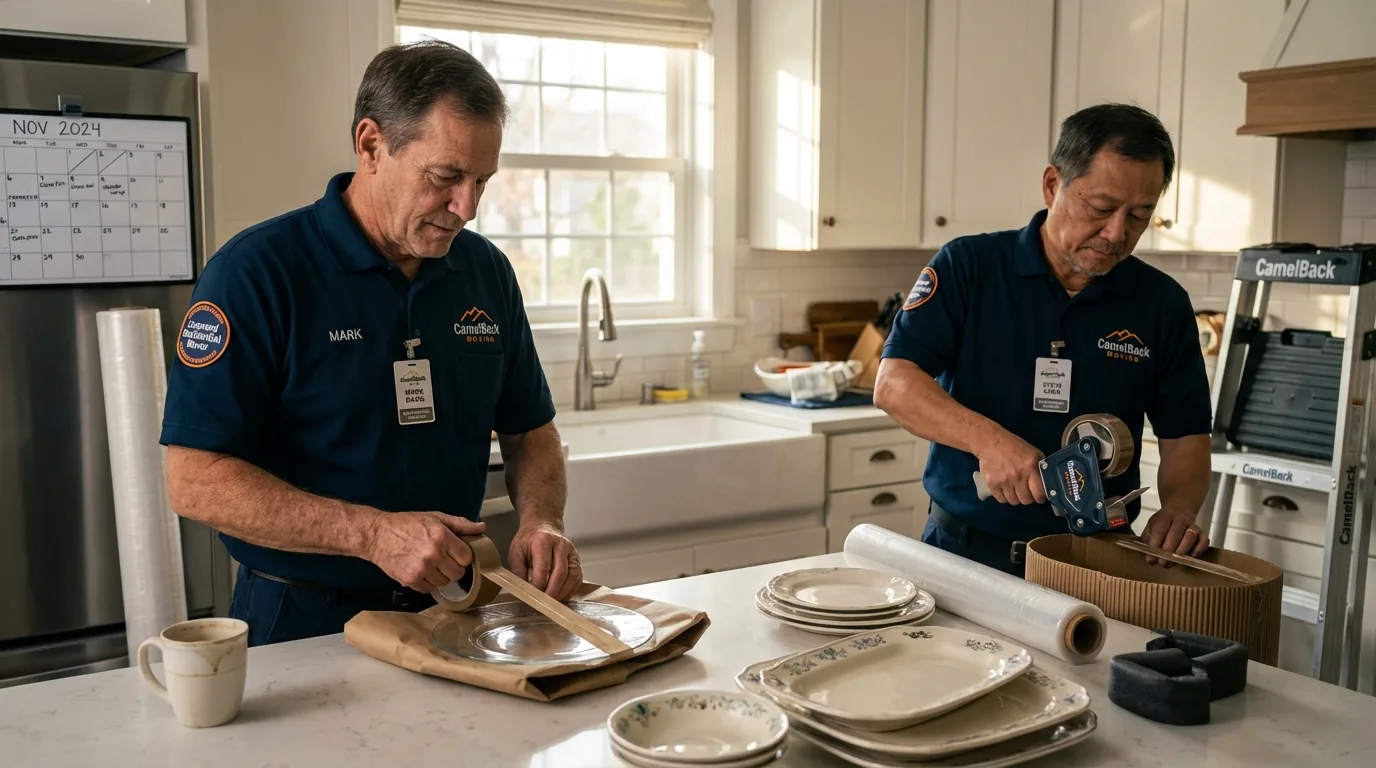 Professional crew packing kitchen dishware in Forsyth, IL